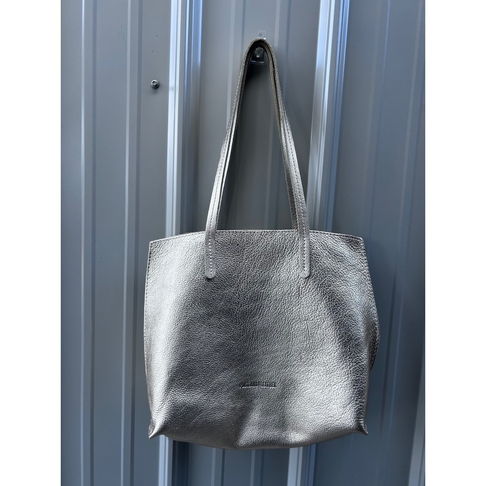 Portland Leather Goods Tote Large Silver Metallic Pebbled Unicorn Rare